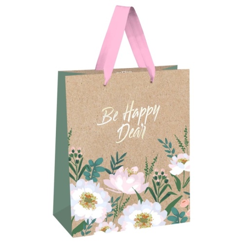 Пакет подарочный 18*23*10см MESHU "Be happy", отд. фольгой, крафт- купить в магазине Кассандра, фото, 4680211497354, 