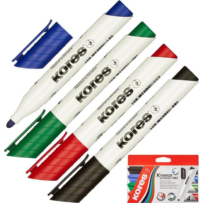 Набор маркеров для досок KORES 3мм 4шт/уп '20843 - купить в магазине Кассандра, фото, 9023800208439, 