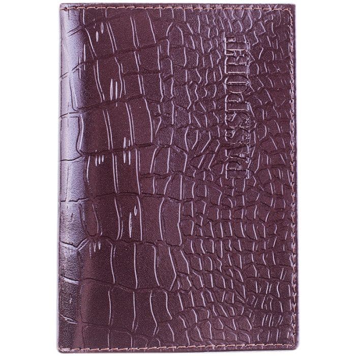 Обложка для паспорта OfficeSpace кожа тип 2, темно-коричневый, крокодил - купить в магазине Кассандра, фото, 4650062496493, 