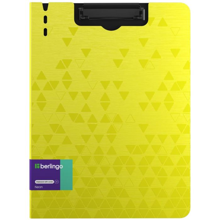 Папка-планшет с зажимом Berlingo "Neon" А4, пластик (полифом), 1800мкм, желтый неон - купить в магазине Кассандра, фото, 4260765533779, 