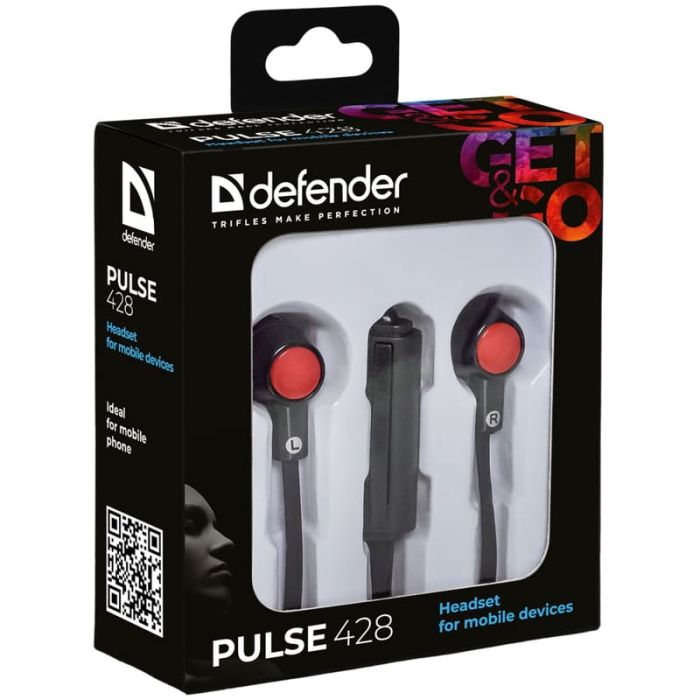 Наушники-вкладыши с микрофоном Defender "Pulse" 428, 1,2м, черный - купить в магазине Кассандра, фото, 4714033634281, 