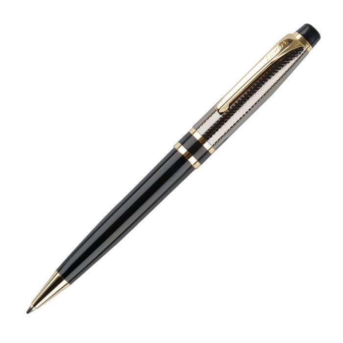 Ручка шариковая Luxor "Futura" синяя, 0,7 мм, корпус черный/золото, поворотный механизм, футляр - купить в магазине Кассандра, фото, 8901069015948, 