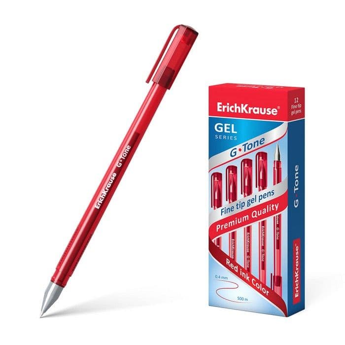 Ручка гелевая " Erich Krause " G-Tone красная 0,5мм рифленый держатель,  металлический наконечник, т - купить в магазине Кассандра, фото, 4041485178118, 