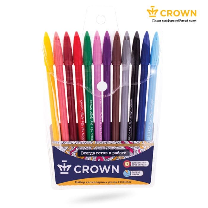 Набор капиллярных ручек Crown "MultiPla" 12цв., 0,3мм, европодвес - купить в магазине Кассандра, фото, 8803654016975, 