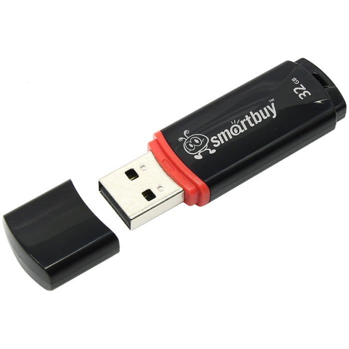 Флеш-диск Smart Buy "Crown"  32GB, USB 2.0 Flash Drive, черный - купить в магазине Кассандра, фото, 4690626003019, 