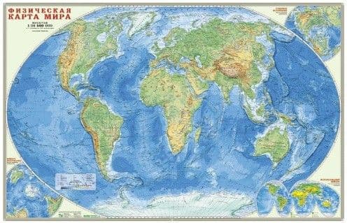 Карта.Мир.Физическая карта М1:25 млн. 124х80 см. ЛАМ ГЕОДОМ - купить в магазине Кассандра, фото, 9785907093089, 