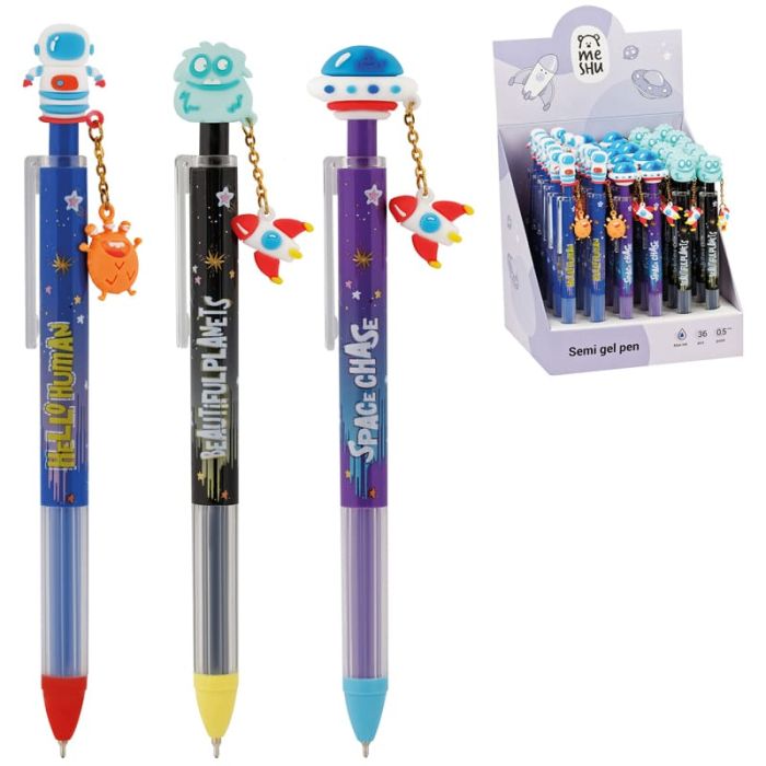 Ручка шариковая автоматическая MESHU "Space Journey" синяя, 0,5мм, грип, корпус ассорти, с топпером - купить в магазине Кассандра, фото, 4680211362089, 