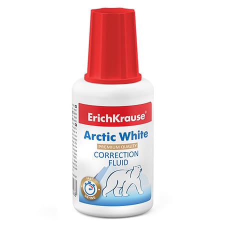 Корректирующая жидкость " Erich Krause " Arctic white 20мл с кисточкой, на основе растворителя, термоу - купить в магазине Кассандра, фото, 4041485000068, 
