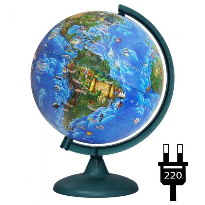Глобус Земли для детей 250мм. с подсветкой 10551 - купить в магазине Кассандра, фото, 2500036329697, 