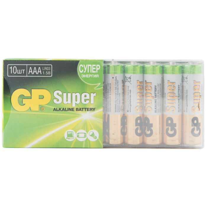 Батарейка GP Super AAA (LR03) 24A алкалиновая, SB10 - купить в магазине Кассандра, фото, 2500038095088, 
