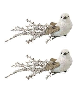 Новогоднее ёлочное украшение Птички белые из ПВХ, на клипсе из черного металла. Набор из - купить в магазине Кассандра, фото, 4630072933119, 