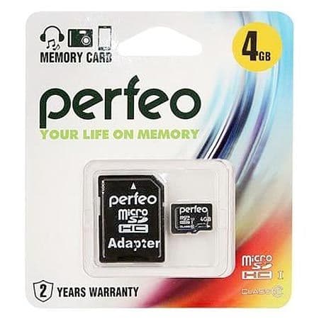 Карта памяти " Perfeo " microSD 4GB High-Capacity Class 10 - купить в магазине Кассандра, фото, 4607147647646, 