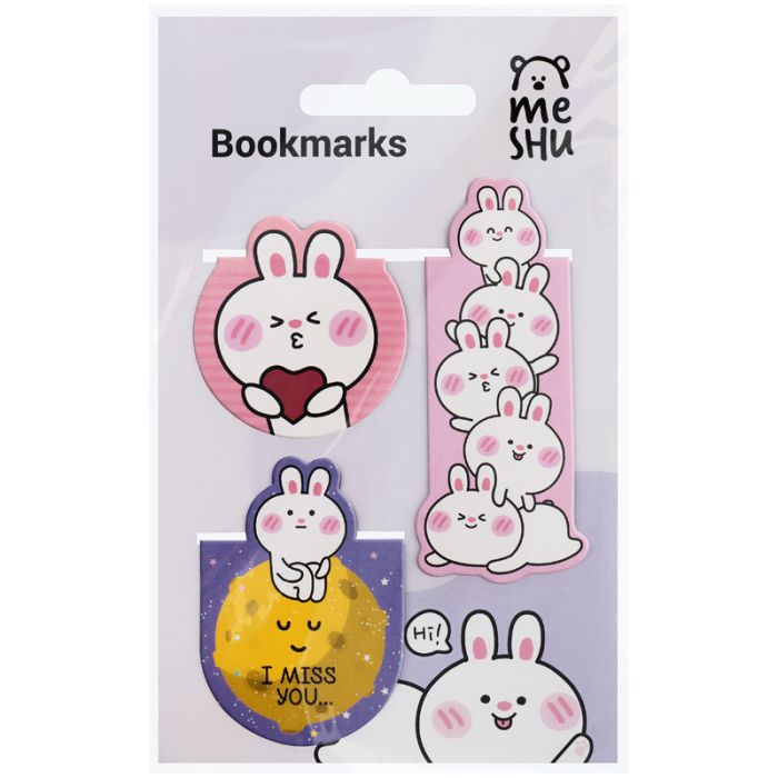 Закладки магнитные для книг, 3шт., MESHU "Bubble bunny" - купить в магазине Кассандра, фото, 4680211447434, 