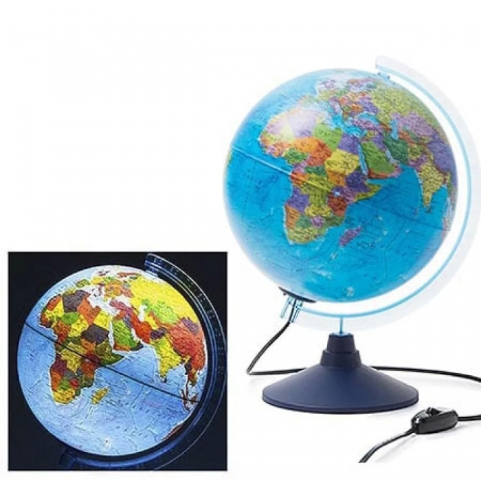 Глобус физико-политический рельефный с подсветкой от батареек 250мм " Globen " батарейки в комплект не - купить в магазине Кассандра, фото, 4680009933033, 