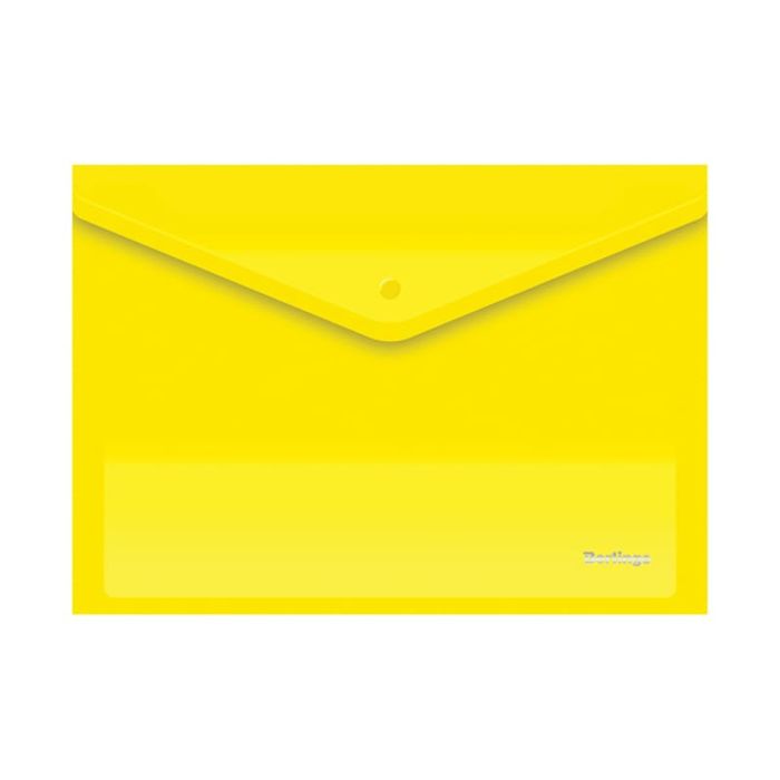 Папка-конверт на кнопке А4 Berlingo, 180мкм, желтая - купить в магазине Кассандра, фото, 4607165260056, 