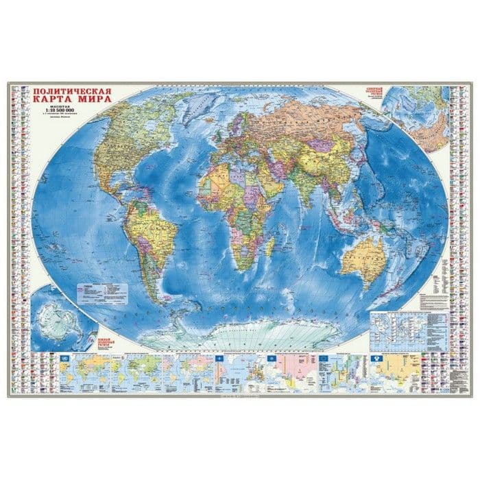 Карта.Мир Политический+Инфографика. М1:18,5 млн. 107х157 см. ГЕОДОМ - купить в магазине Кассандра, фото, 9785906964854, 