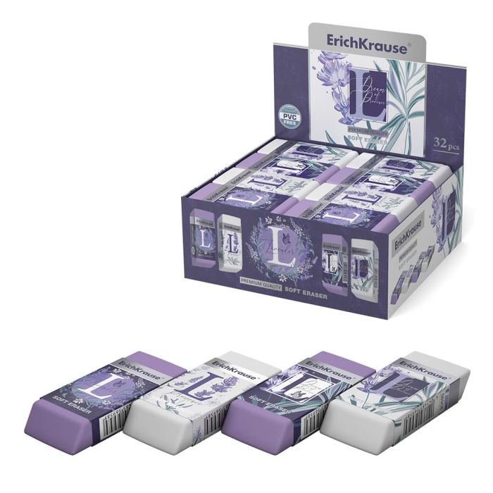 Ластик " Erich Krause " Lavender 60*25*10мм, прямоугольный, термопластичной резины, картонная упаковка - купить в магазине Кассандра, фото, 4041485569589, 