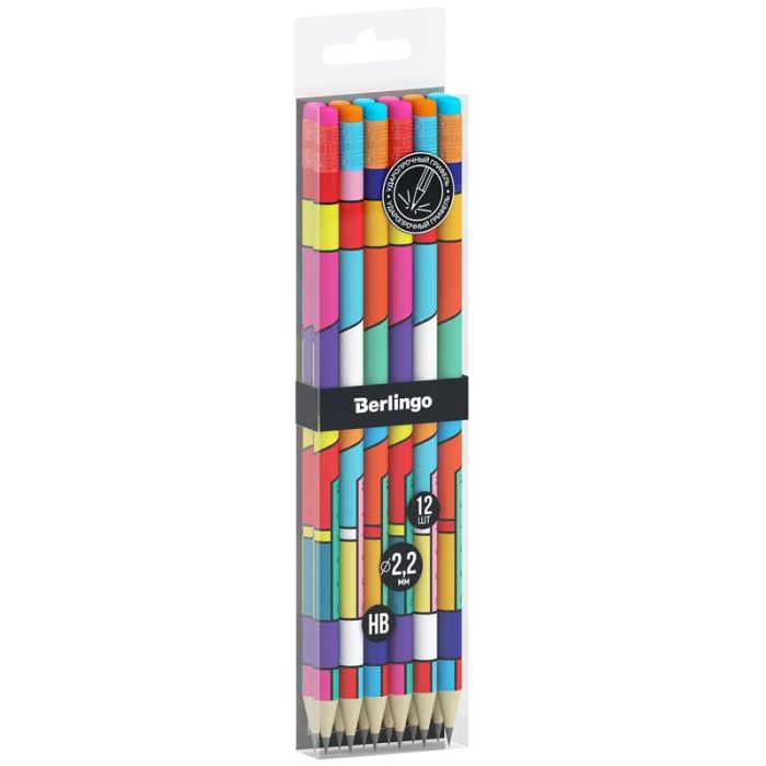 Набор карандашей ч/г Berlingo "Color Block" 12шт., HB, круглый, заточен., с ластиком, ассорти, PET-бо - купить в магазине Кассандра, фото, 4260765527174, 