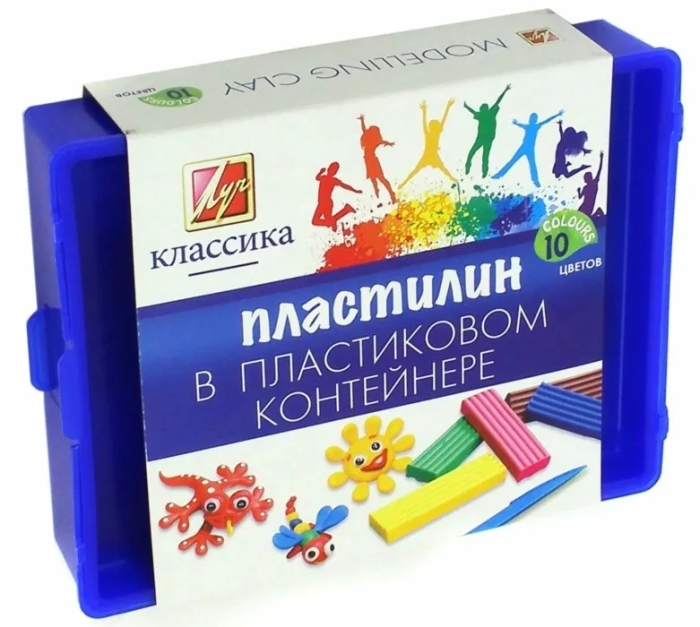 Пластилин 10цв.ЛУЧ "КЛАССИКА" 200 г в пластиковом контейнере - купить в магазине Кассандра, фото, 4601185008773, 