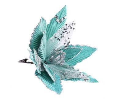 Цветок бирюзово-серебряный из полиэстера с креплением на кл - купить в магазине Кассандра, фото, 4620046245171, 
