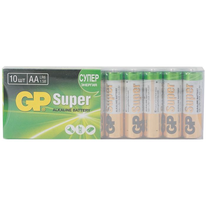 Батарейка GP Super AA (LR06) 15A алкалиновая, SB10 - купить в магазине Кассандра, фото, 2500038095064, 