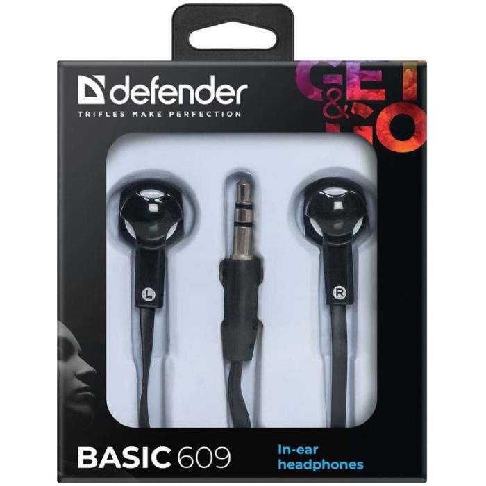 Наушники-вкладыши Defender "Basic" 609, 1,1м, черный, белый - купить в магазине Кассандра, фото, 4714033636094, 