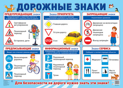 Демонстрационный плакат А2. Дорожные знаки. Для безопасности на дороге нужно знать эти знак - купить в магазине Кассандра, фото, 4630112031478, 