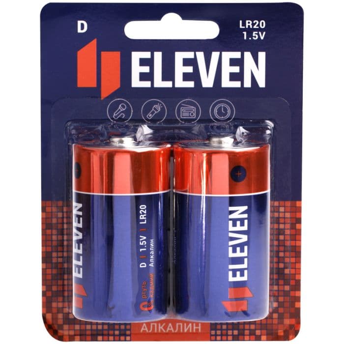 Батарейка Eleven D (LR20) алкалиновая, BC2 - купить в магазине Кассандра, фото, 4680211305154, 