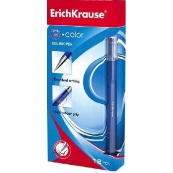 Ручка гелевая " Erich Krause " G-Color синяя 0,7мм рифленый держатель, металлический наконечник, цве- купить в магазине Кассандра, фото, 4041485311638, 