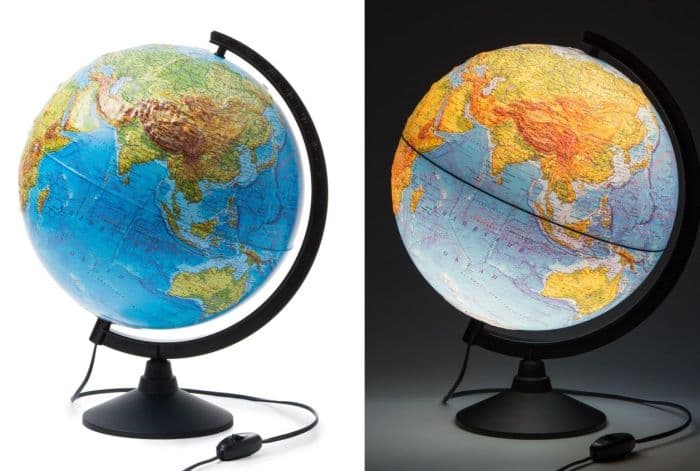 Глобус физический рельефный с подсветкой от сети 320мм " Globen " - купить в магазине Кассандра, фото, 4680009931022, 