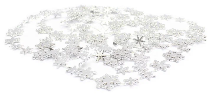 Новогоднее украшение бусы на ёлку серебряные "Снежинки" НУ-67 - купить в магазине Кассандра, фото, 4665299567519, 