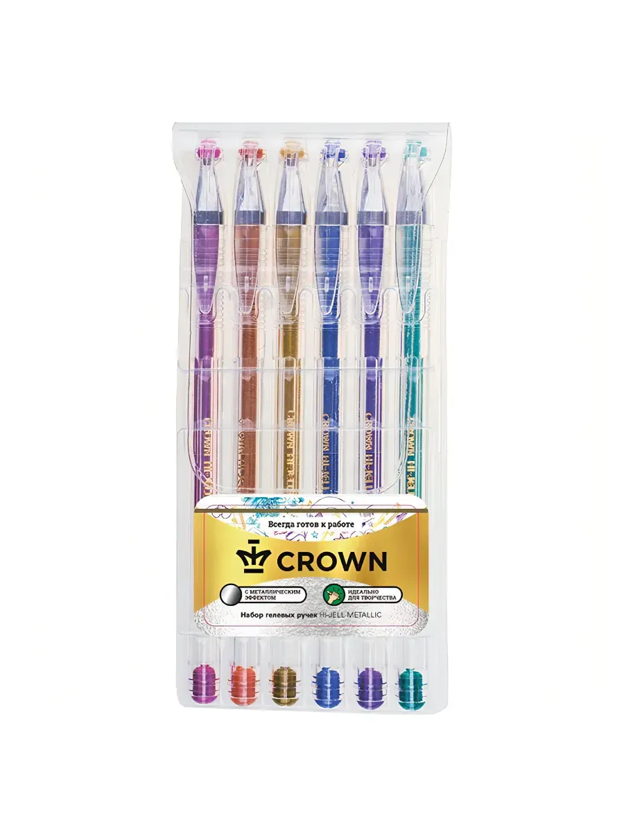 Набор гелевых ручек Crown "Hi-Jell Metallic" 6шт. , 06цв. , 0,7мм, металлик, ПВХ уп. , европодвес