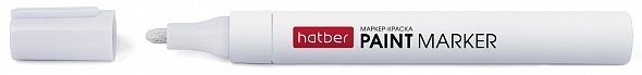 Маркер -краска Hatber Белая  металлический корпус закругленный пишущий узел толщина линии 1-2 мм - купить в магазине Кассандра, фото, 4606782199930, 