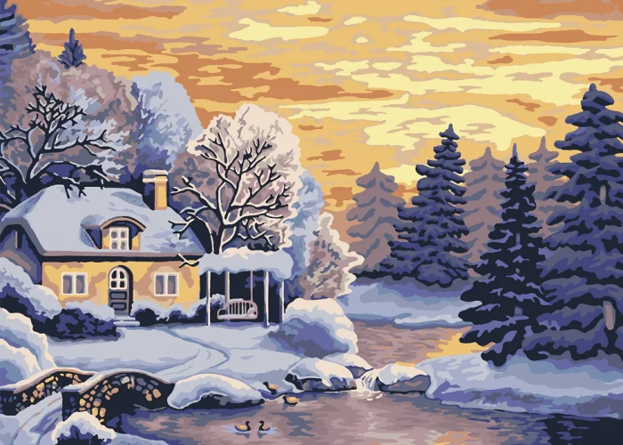Картина по номерам на холсте 50х40 "Зимний рассвет" - купить в магазине Кассандра, фото, 4660042957135, 