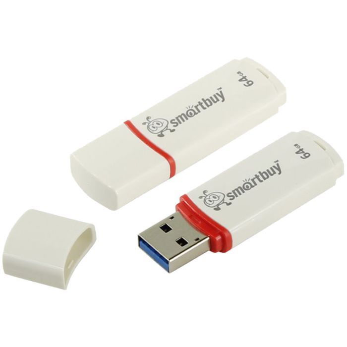 Флеш-диск Smart Buy "Crown"  64GB, USB 2.0 Flash Drive, белый - купить в магазине Кассандра, фото, 4690626006775, 