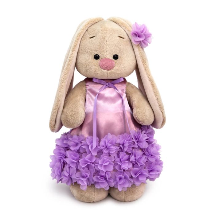 Мягкая игрушка Зайка Ми в платье с оборкой из цветов (большой)  32 см, арт. StM-524, в коробке - купить в магазине Кассандра, фото, 4610122944531, 