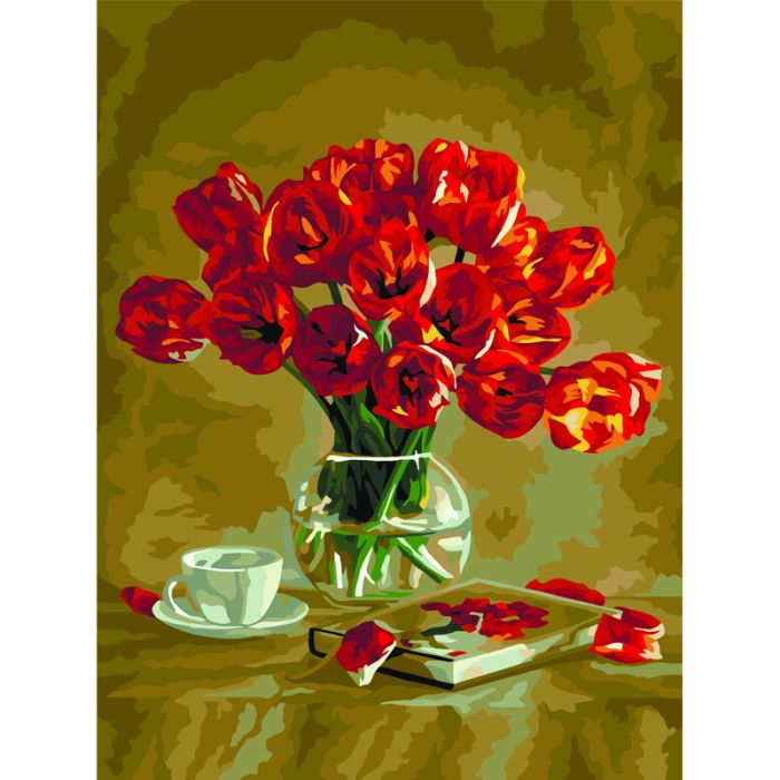Картина по номерам на холсте ТРИ СОВЫ "Красные тюльпаны", 30*40, с акриловыми красками и кистями - купить в магазине Кассандра, фото, 4680211421120, 
