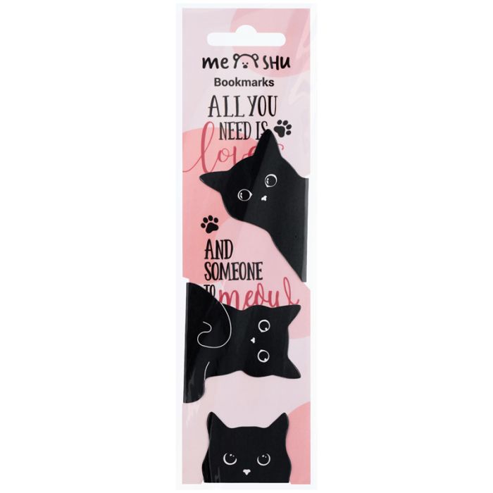 Закладки магнитные для книг, 3шт., MESHU "Black cat" - купить в магазине Кассандра, фото, 4680211457891, 