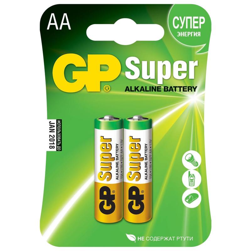 Батарейка GP SUPER LR6 АА алкалин. 1,50 V блистер - купить в магазине Кассандра, фото, 4891199000027, 