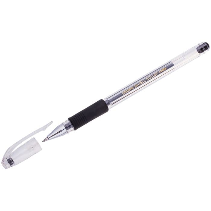 Ручка гелевая Crown "Hi-Jell Grip" черная, 0,5мм, грип - купить в магазине Кассандра, фото, 8803654004668, 