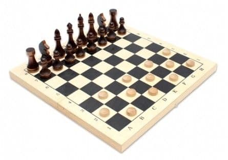 НАБОР 2 В 1 БОЛЬШОЙ. Шахматы гроссмейстерские+шашки деревян. с доской 420*210 мм (Арт. ИН-8051 - купить в магазине Кассандра, фото, 4665304680516, 