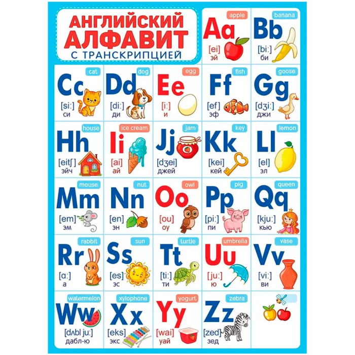 Плакат А2 "Алфавит (английский с транскрипцией)" - купить в магазине Кассандра, фото, 4607178600214, 