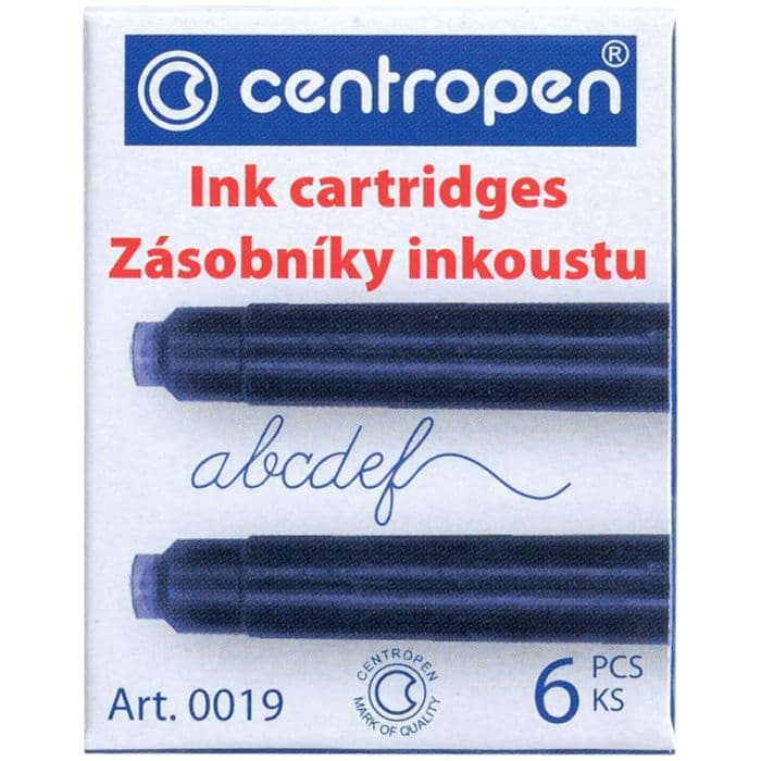 Баллончики для перьевой ручки CENTROPEN синие, упаковка 06шт., 0019/06 - купить в магазине Кассандра, фото, 8595013600474, 