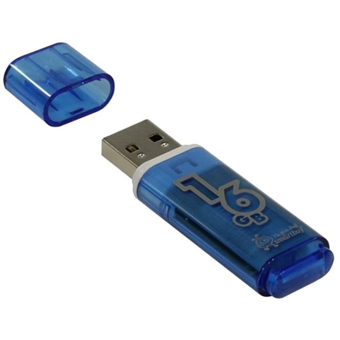 Память Smart Buy "Glossy"  16GB, USB 2.0 Flash Drive, голубой - купить в магазине Кассандра, фото, 4690626001220, 