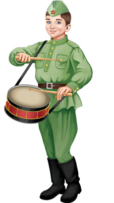 Плакат вырубной А3. Мальчик-барабанщик в военной форме. Двухсторонний. - купить в магазине Кассандра, фото, 4630112038231, 