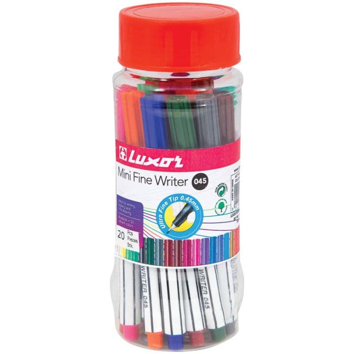 Набор капиллярных ручек Luxor "Mini Fine Writer 045" 20цв., 0,8мм, пластиковая банка - купить в магазине Кассандра, фото, 8901069039531, 