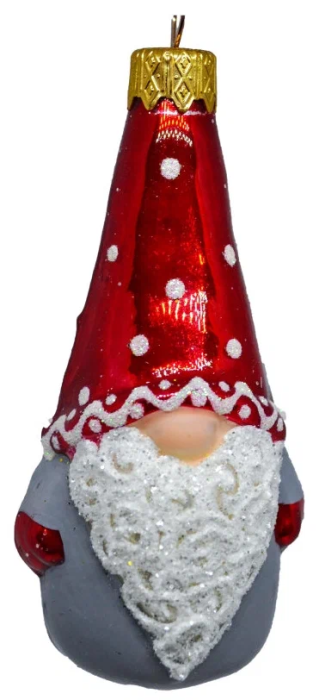 Ёлочное украшение "Веселый бородач 1" серый с красным, в подарочной упаковке h-10 см - купить в магазине Кассандра, фото, 4680114142832, 