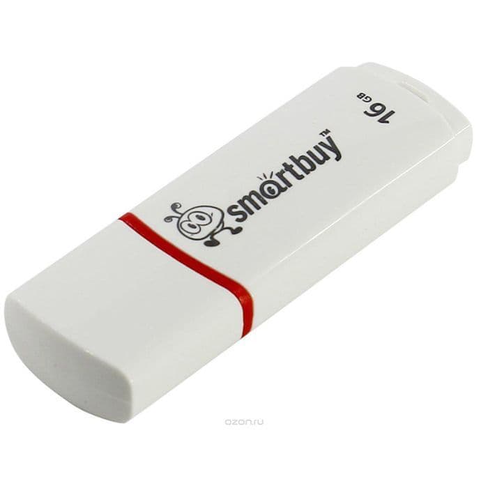 Флеш-диск Smart Buy "Crown"  16GB, USB 2.0 Flash Drive, белый - купить в магазине Кассандра, фото, 4690626003002, 