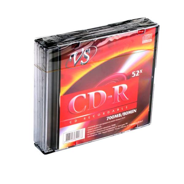 Диск CD-R VS 700 Мб 52х slim/5 - купить в магазине Кассандра, фото, 4607147620038, 