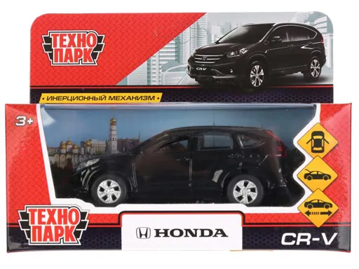 Машина металл HONDA CR-V длина 12 см, двери, багаж, инерц, черный, кор. Технопарк в кор.2*36шт - купить в магазине Кассандра, фото, 4690590176214, 